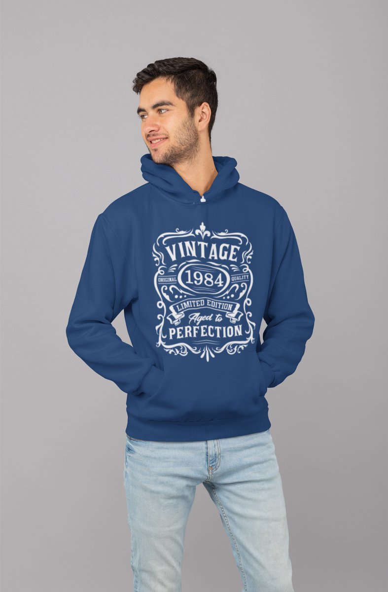 1984 Jaar Navy Hodie - Maat L - Vintage Aged To Perfection - Verjaardagscadeau - Limited Edition