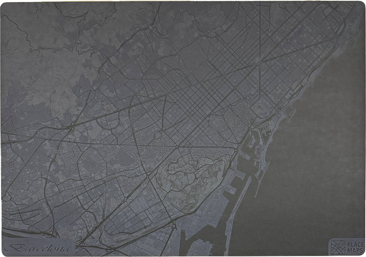 Place Maps Gegraveerde Kunstlederen Placemat Barcelona Leigrijs 1 stuk