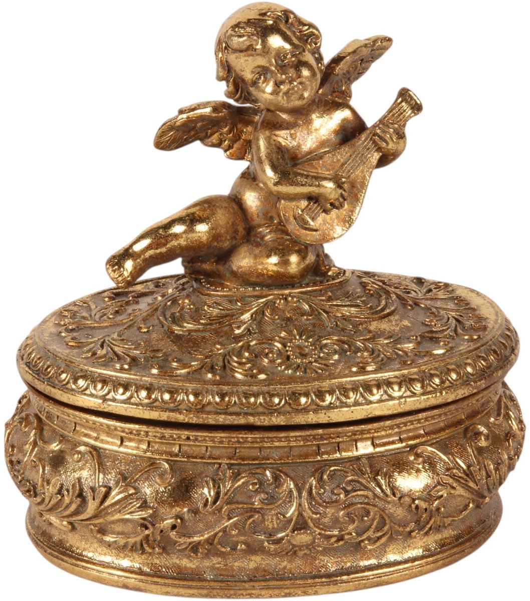 Baroque - Opberger - Opbergdoosje Engel 11,7 cm - Goud - Resin - 11.7x9.5x11.5 - Polyresin