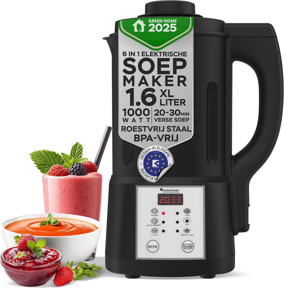 TurboTronic FSM7 Elektrische Soepmaker – Smoothiemaker – 6 Pre-set Programma’s – Zwart