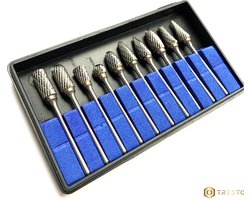 TRESTO - Frezensets – Set van 10 frezen – Mini frezenset van Wolfaamcarbide ø 2,35 x 6,00 mm – Multitool accessoiresset geschikt voor Dremel multitools