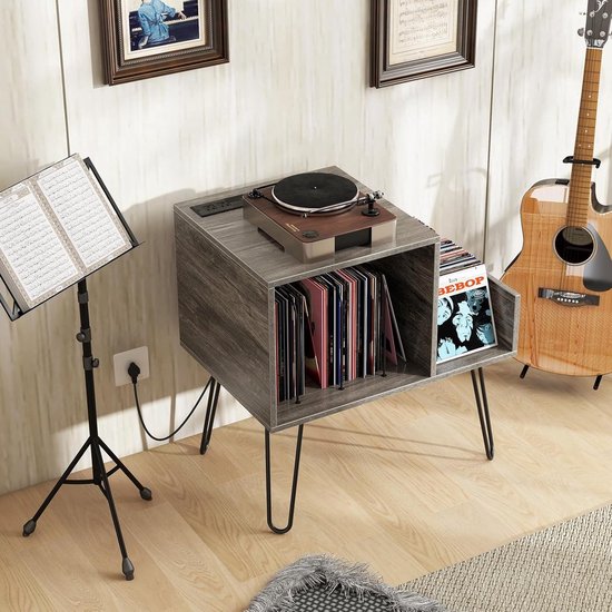 Platenspeler Meubel - LP-kast - Platenspelerkast - Draaitafelstandaard - Platenspelerstandaard - Vintage Displayplank - Grijs — afbeelding 3