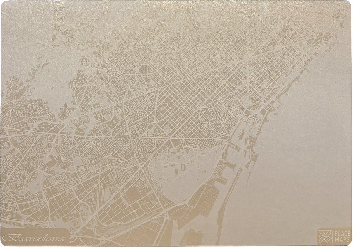 Place Maps Gegraveerde Kunstlederen Placemat Barcelona Champagne 1 stuk