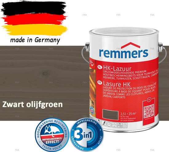 Remmers HK-Lazuur 3in1 Zwart olijfgroen 2,5L – Premium Houtbeschermingsbeits voor Buiten – Oplosmiddelhoudend – UV- & Vochtwerend – Impregneer, Grondlaag & Beits in Eén