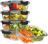 KitchenBrothers Meal Prep Bakjes Set - Met Scheiding - Glazen Vershoudbakjes - BPA-vrij - Twee Compartimenten - Diepvriesbakjes - Bewaarbakjes - 5x 1L - Glas - 5 Stuks