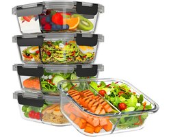KitchenBrothers Meal Prep Bakjes Set - Met Scheiding - Glazen Vershoudbakjes - Twee Compartimenten - BPA en PFAS Vrij - Diepvriesbakjes - Bewaarbakjes - 5x 1L - Glas - 5 Stuks