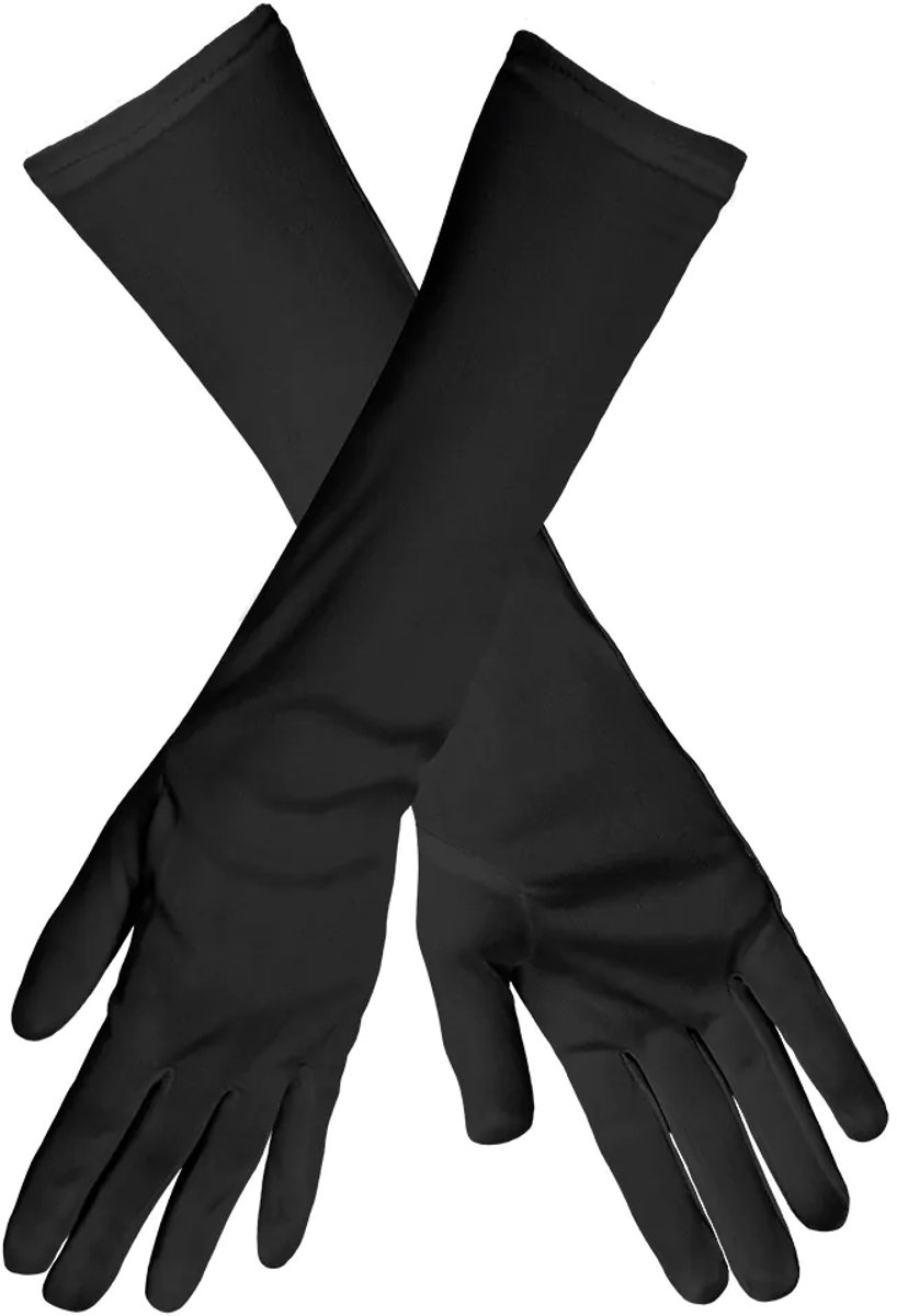 Lange Zwarte Satijnen Handschoenen – 40 cm – One Size – Dames & Heren – Verkleedkleding, Gala, Theater, Sinterklaas Piet Accessoire
