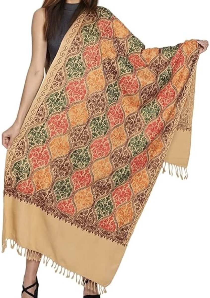 N3 Collecties Geborduurde Cashmere sjaal/stola - Geel