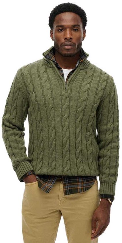 Superdry - Jacob Kabelgebreide Trui Met Halve Rits - Heren - Sweaters