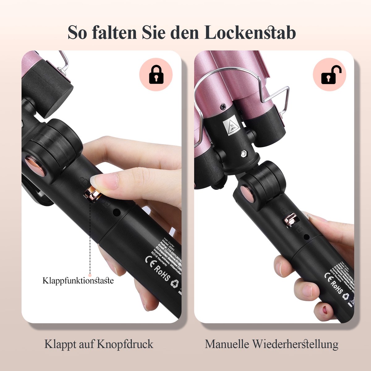 JVJH 25mm Krultang met Temperatuurinstellingen 140℃-200℃ - afbeelding 3