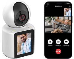 Tweerichtingscamera voor huisdieren met 2,8-inch HD-scherm, 1080P-videogesprekcamera, geschikt voor beveiliging binnenshuis, veiligheidsapparaat voor gezinsoppassers/honden/baby's, met mobiele applicatie.