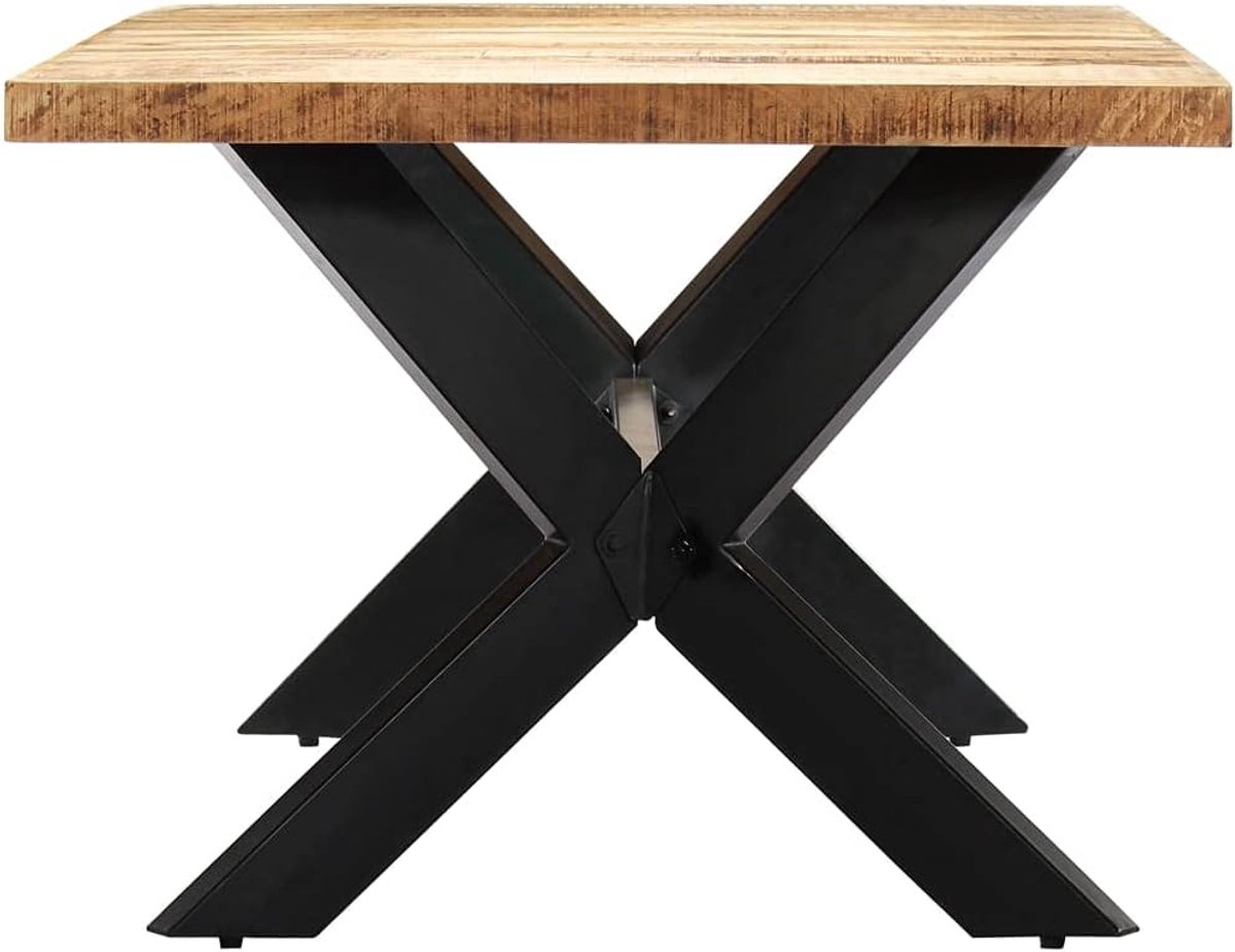 Industriële Eettafel van Massief Mangohout – 200x100x75 cm – Boomstamtafel met Stalen Kruispoten – Handgemaakt – Robuuste Keukentafel & Eetkamertafel – Natuurlijke Houtkleur NoviHome