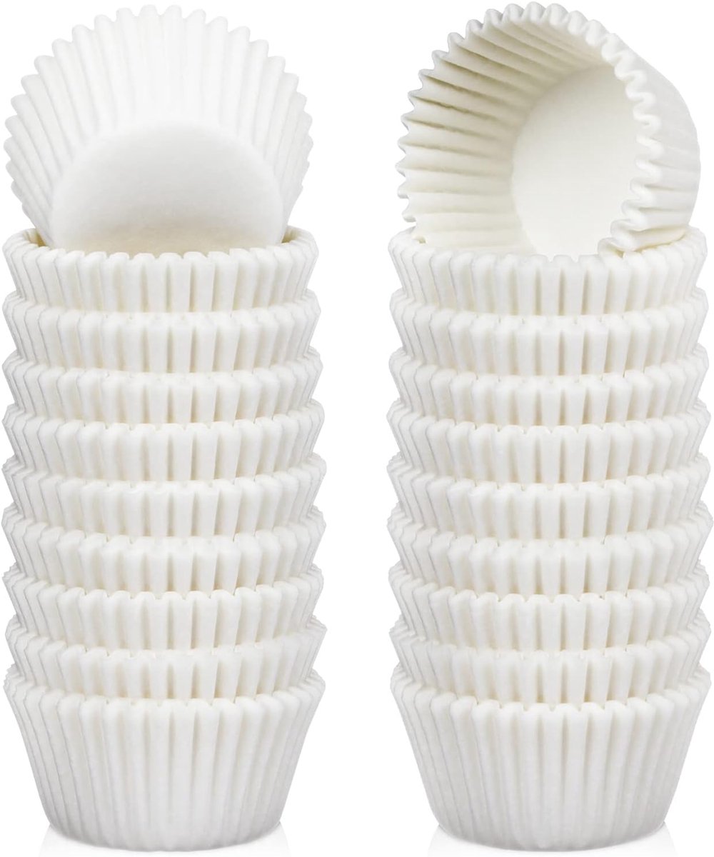 500-pack Mini Cupcake Liners - Wit - Oliebestendig - Klein Cupcake Inpakpapier - Bakvormpjes