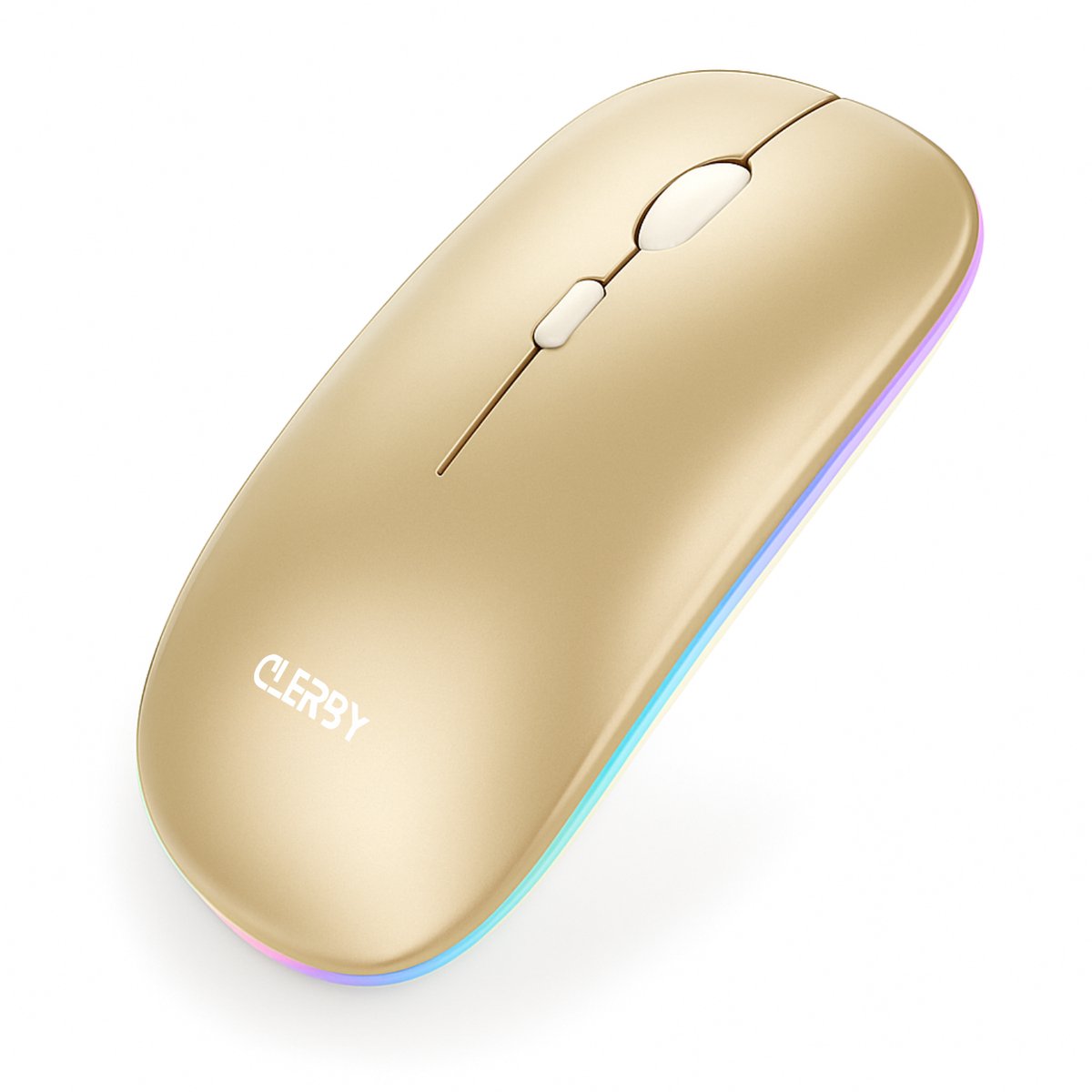 Clerby - Draadloze LED Muis - Stille klik - Bluetooth - Computermuis - Links & Rechtshandig - 7 kleuren - Goud