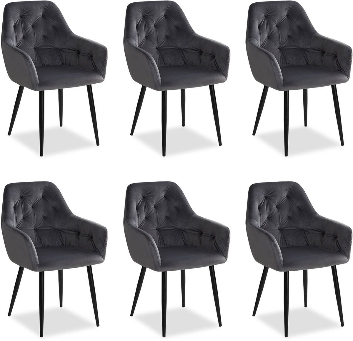 Homestyle4u Eetkamerstoelen van Fluweel - 6 Stoelen - met armleuningen - Grijs