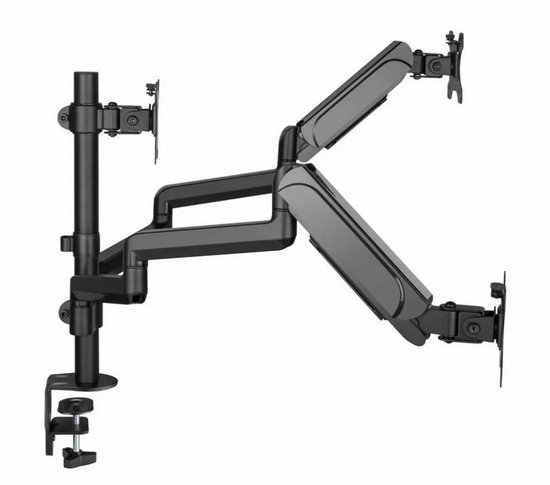 Gasveer Monitorarm Voor 2 Schermen – 17-27 Inch, Draaglast 2-9 Kg, VESA 100x100, Zwart – Kantelbaar En Draaibaar