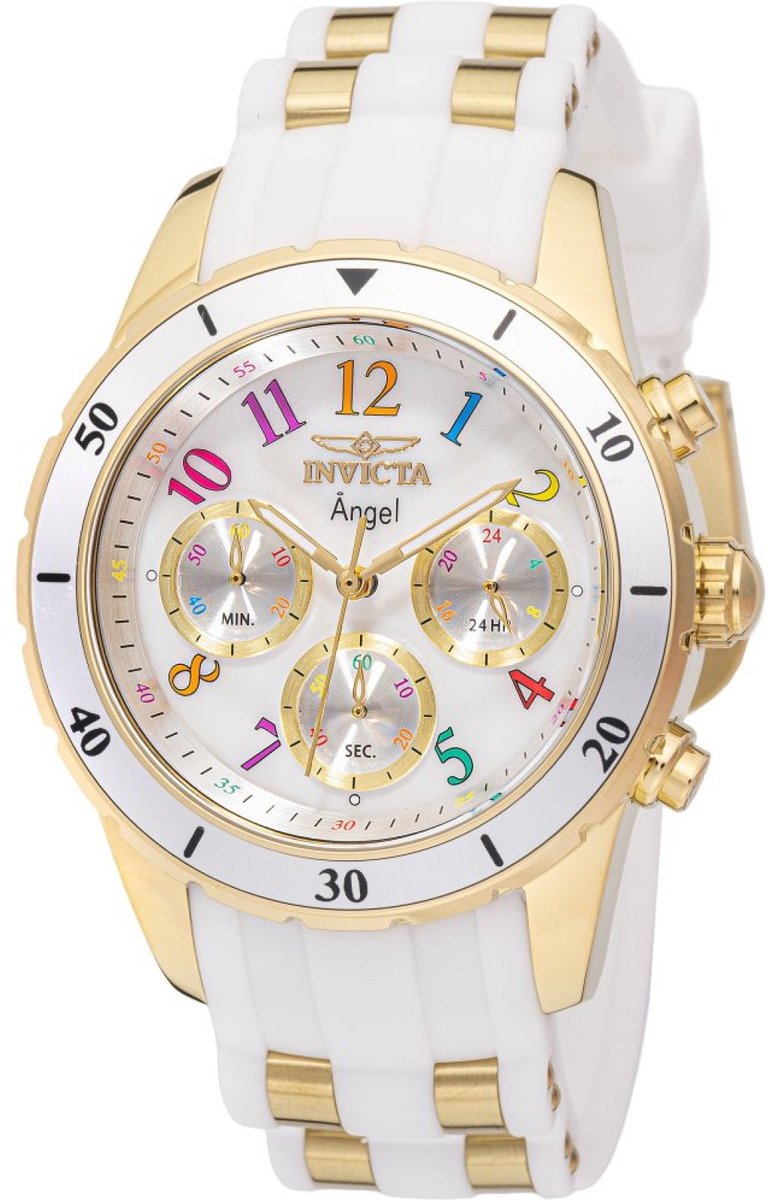 Invicta Angel 49801 Dames Horloge - Waterdicht - Analoog - Quartz Uurwerk - Roestvrij Staal met witte Wijzerplaat - 40mm