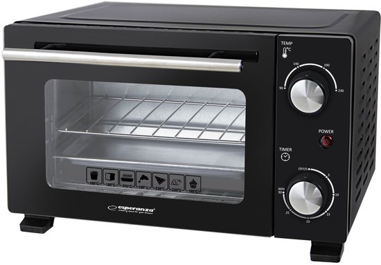 Esperanza CALZONE Mini Oven – 10 Liter – 800W – Compacte Elektrische Oven met Timer – Inclusief Bakplaat & Grillrooster – Zwart