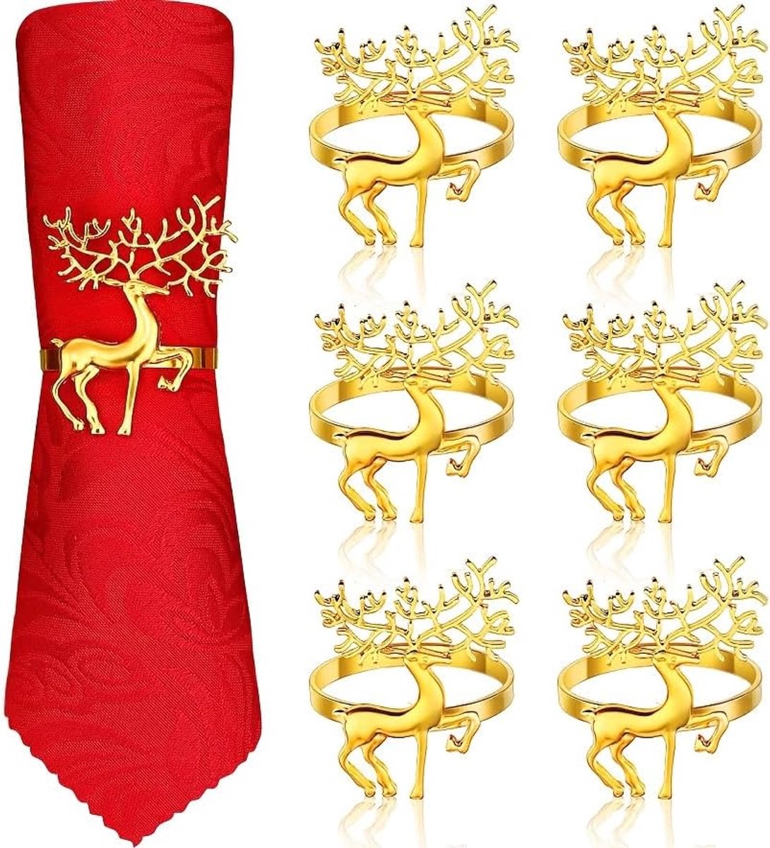Daity 6-delige - Kerst servetringen, decoratieve standaards, kerstfeestdecoraties