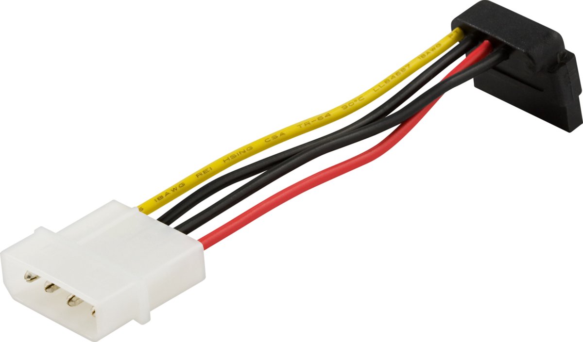 DELTACO SATA-S1, Voedingskabel voor seriële ATA-harde schijven, schuine connector, 10cm