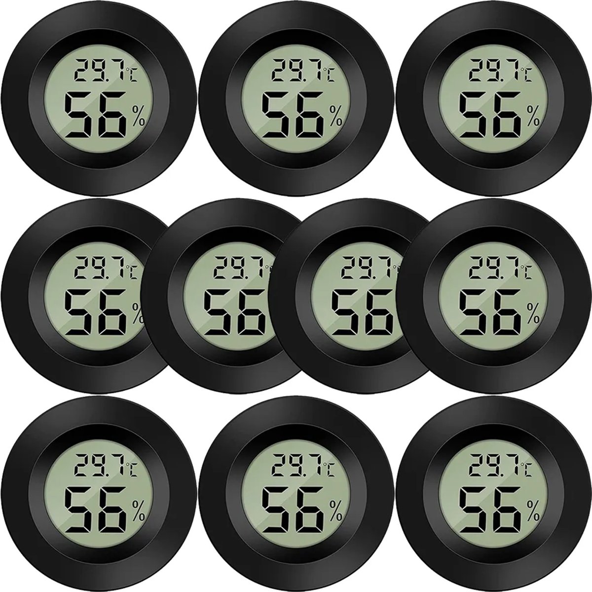 Image of 10 mini digitale thermometers en hygrometers, rond