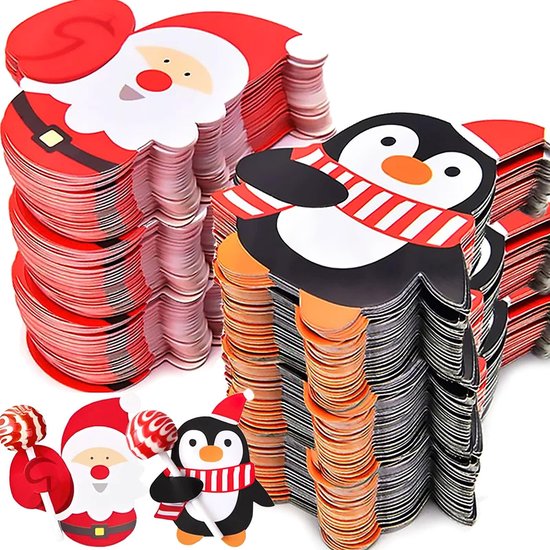 100 stuks omslagen kerst voor lolly decoratie - lolly omslagen - traktatie kerstman en pinguïn