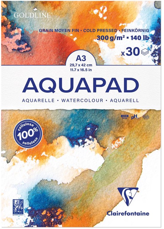 Bloc aquarelle Clairefontaine Goldline 300 grammes A3 avec bloc de 30 feuilles