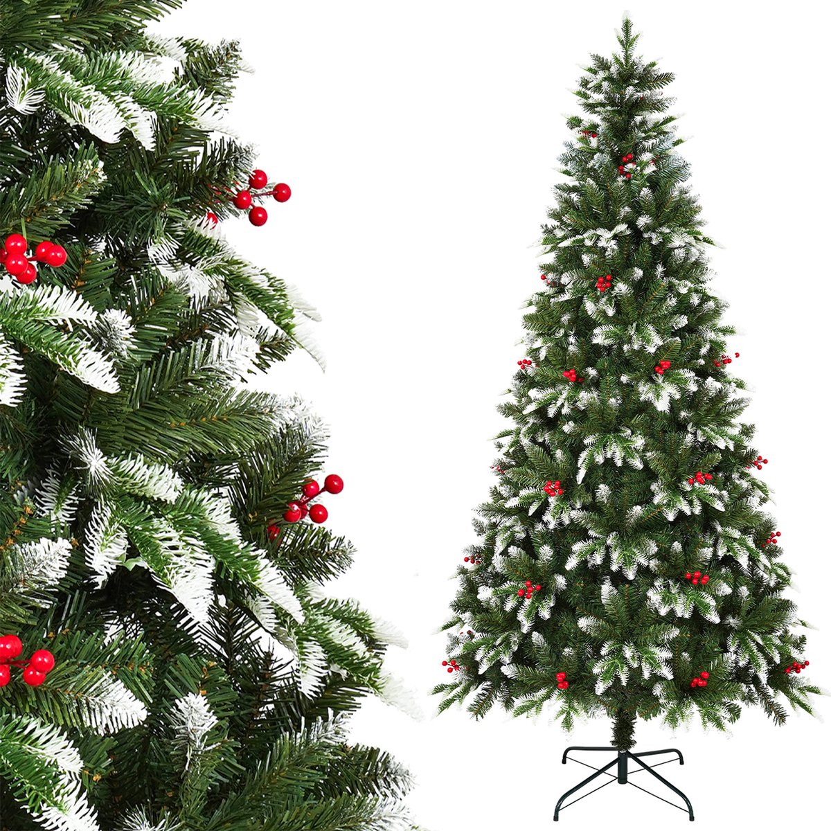 Uten Luxe uitvoering Kerstboom - Kunstkerstboom met Besjes - H150 x Ø80 cm - 500 Takken - Groen