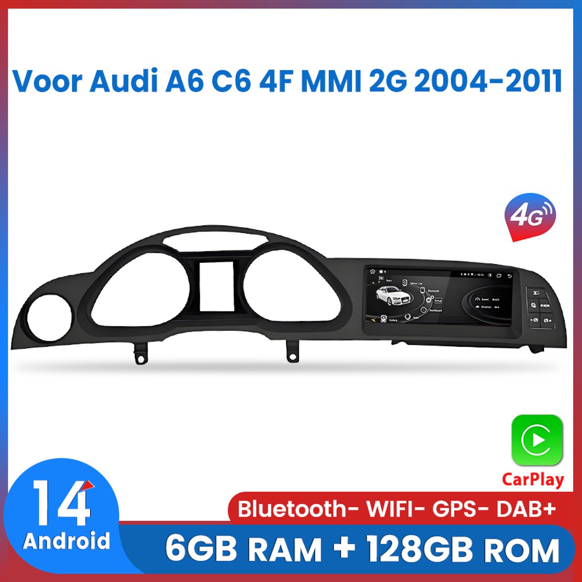 Awesafe Autoradio - Geschikt Voor Audi A6 C6 4F MMI 2G 2004 t/m 2011 - 6GB+128GB - 8-Core processor - 8.8 Inch Android 14.0 - Draadloos Apple Carplay & Android Auto - 4G WIFI GPS Navigatie - Ondersteuning invoegen 4G SIM