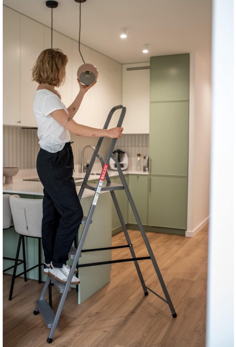 Baulich Opvouwbare huishoudtrap - Stalen vouwladder met 5 antislip treden en platform, draagvermogen 125 kg, werkhoogte 300 cm, stabiel met geprofileerde voeten – foto 7