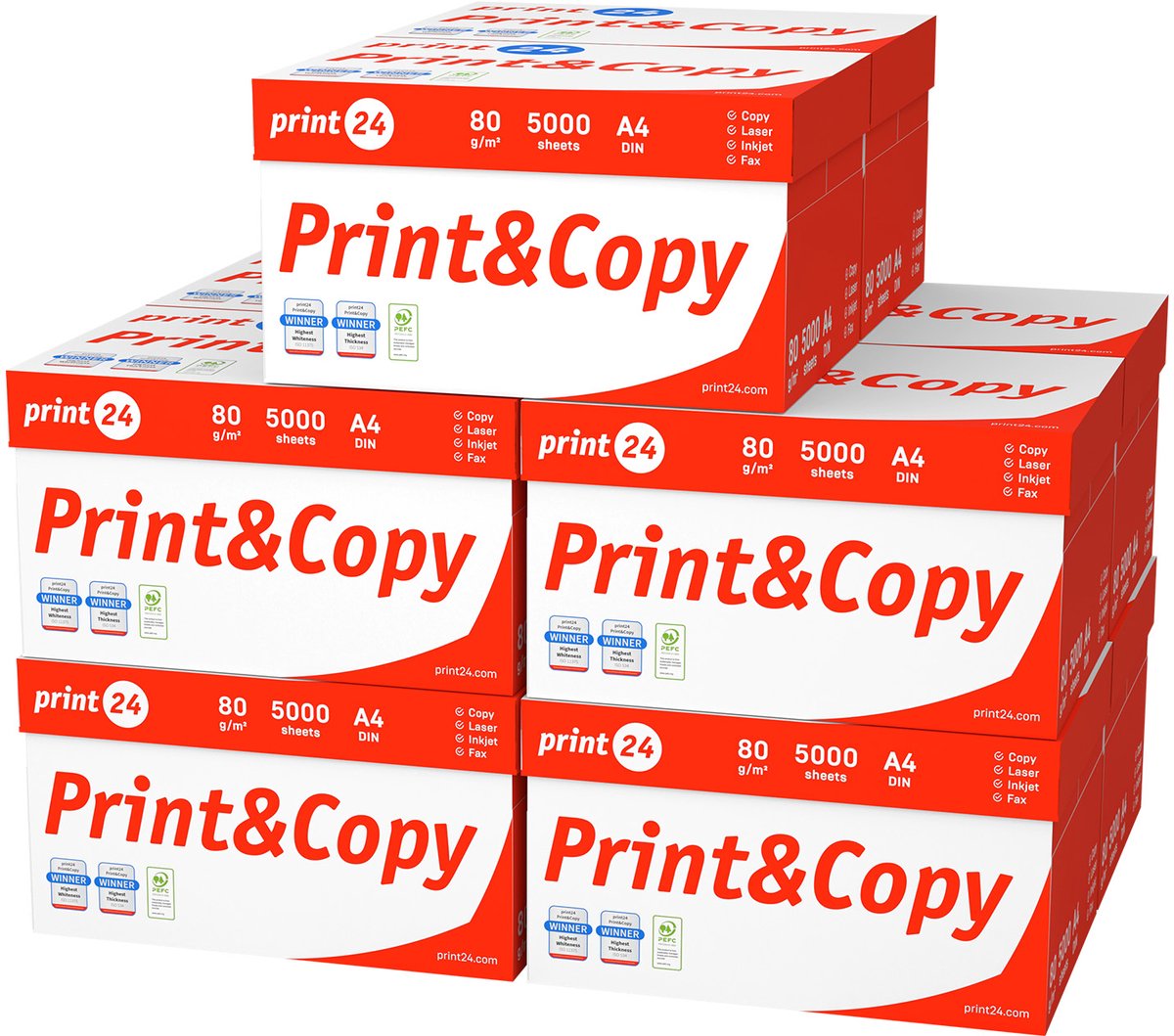 print24 Printerpapier kopieerpapier 50000 vellen 100 x 500 A4 80g premium wit testwinnaar PEFC