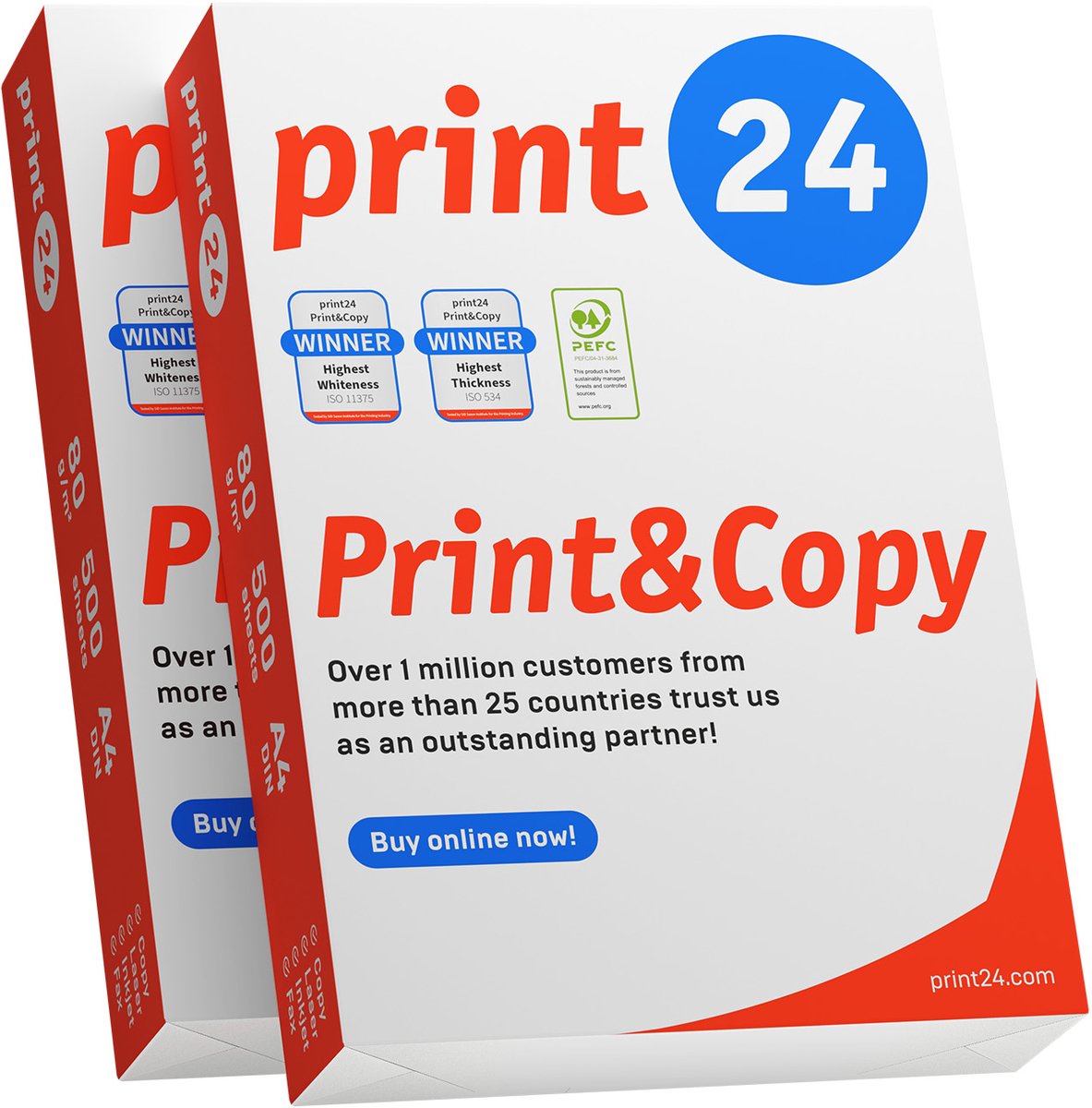 print24 Printerpapier kopieerpapier 1000 vellen 2 x 500 A4 80g premium wit testwinnaar PEFC