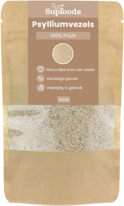 Psylliumvezels 100% Puur - 150gram - Psyllium Husk of Vlozaad is rijk aan IJzer, Magnesium en Calcium - Vezel supplement - Psylliumvezels voor Smoothies, Yoghurt of Bakken