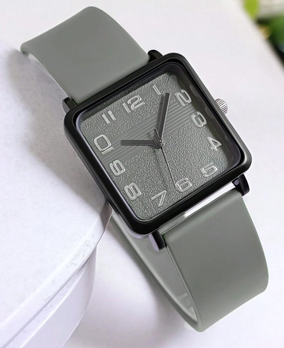 Dames en Heren Horloge - Rechthoekige Quartz Polshorloge - Siliconen Band - Grijs