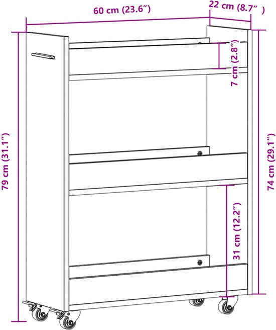 vidaXL Armoire - Armoires - Armoire latérale - Armoire latérale - Armoire à roulettes 60x22x79 bois traité gris béton
