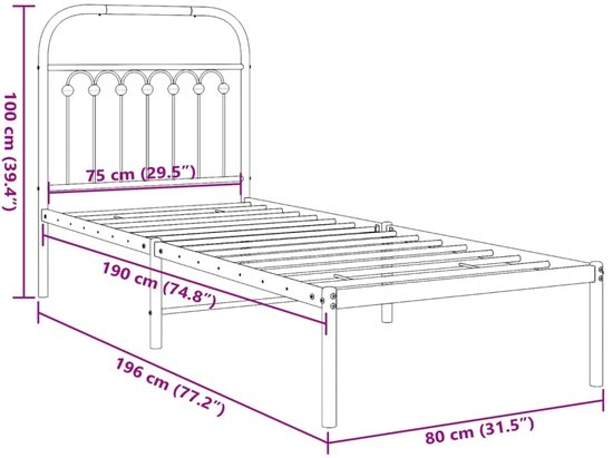 vidaXL - Bedframe - met - hoofdbord - zonder - matras - metaal - wit - 75x190 - cm