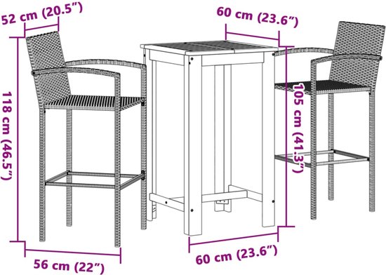 vidaXL-3-delige-Tuinbarset-massief-acaciahout-en-poly-rattan-bruin