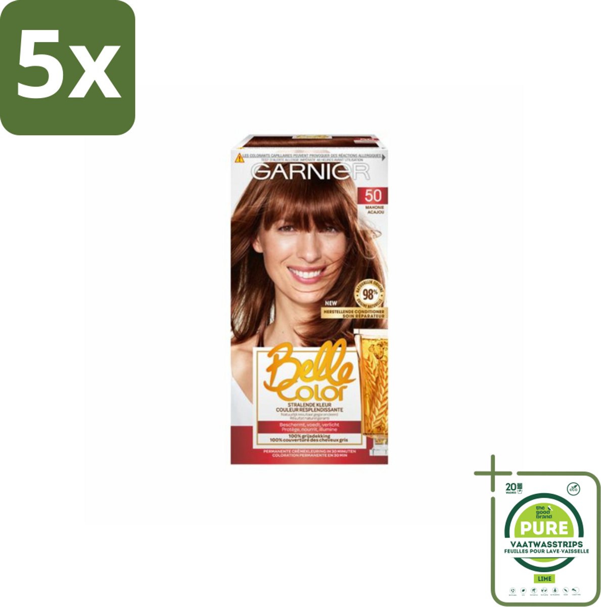 5 x Garnier - Belle Color 50 - Haarkleuring - Mahonie - Permanente Kleur - Grootverpakking - Permanente Haarkleur - Grijsdekking - Haarkleur - Haarverf - Natuurlijke Haarkleur