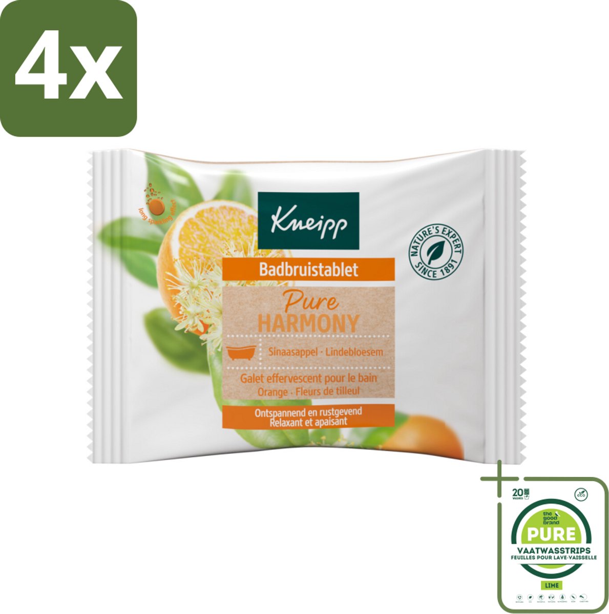 Kneipp - Badbruistablet - Oranje lindebloesem - Voordeelverpakking - 4 stuks - Badtablet - Badproduct