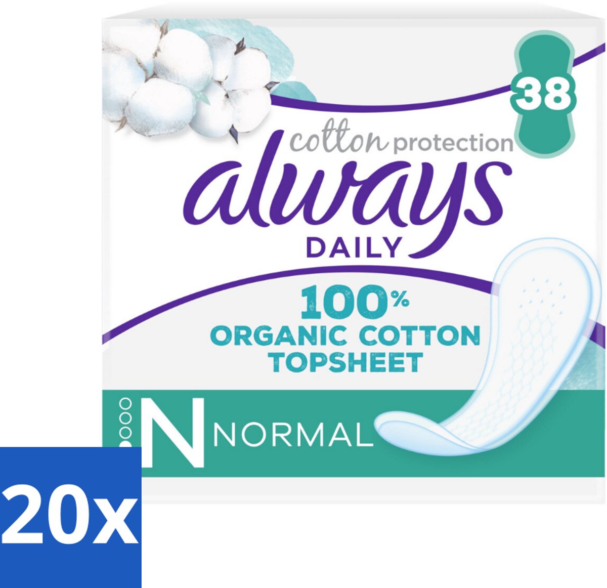 Always - Inlegkruisjes - Normal - Cotton Protection - 38 Inlegkruisjes - Bulkverpakking - 20 stuks