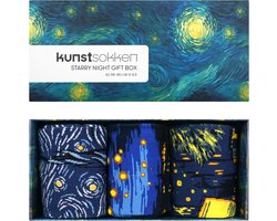 Kunst sokken - Starry Night Giftbox 3-pack - Sokken Dames 36 40 - Biologisch Katoenen Sokken - funny socks happy - Vrolijke Sokken - Grappige Sokken - Sokken Cadeau