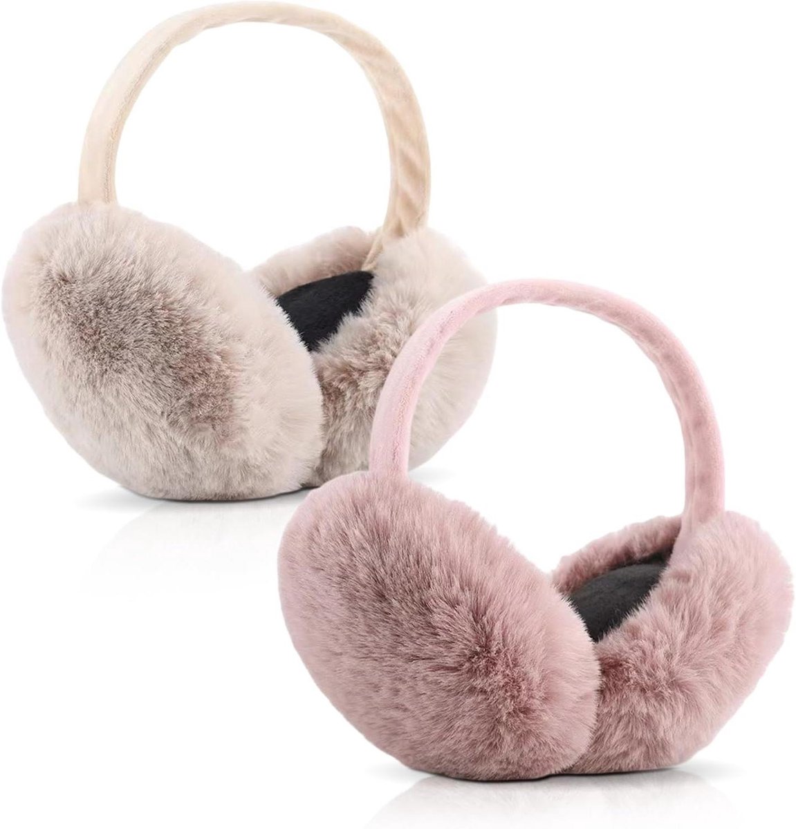 Provento - Winter Oorwarmers Opvouwbaar Pluche Oorbeschermers Nepbont Warm - Beige Roze 20x20CM 2 Stuks