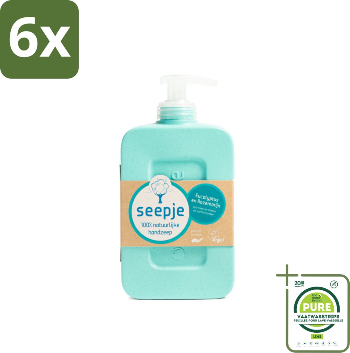 Seepje - Handzeep - Eucalyptus met Rozemarijn - 300 ml - Antiseptische Geur - Voordeelverpakking - 6 stuks - Handzeep - Eucalyptus