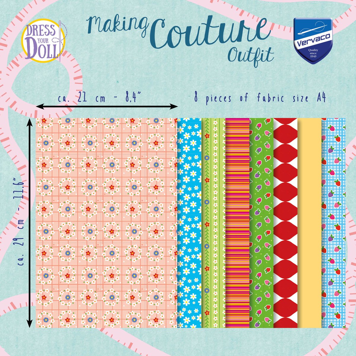 Dress Your Doll - Making Couture Fabric Set kit Floral squares - Set van 8 stukken stof - PN-0164676