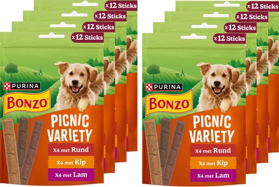 Bonzo Picnic Variety - Hondensnacks - Rund, Kip & Lam - 8 x 100g