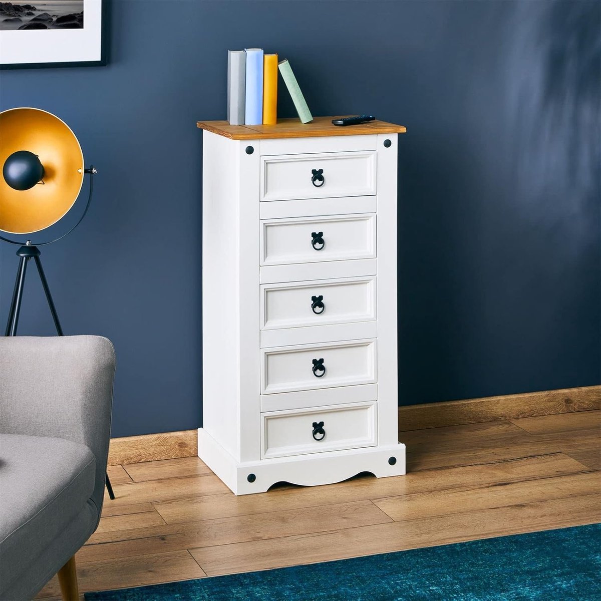 Dressoir Campo – 5 Laden - Wit - – 5 Laden Massief Grenenhout - Medahomestore