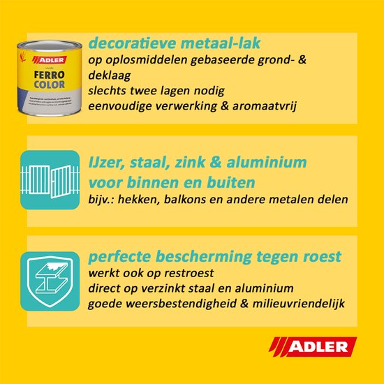 ADLER Ferrocolor 3in1 peinture antirouille – 0,75 Litre – Rouge feu – Apprêt et vernis en un – Pour intérieur & extérieur – Pour fer, acier, zinc & aluminium – Respectueux de l'environnement – Sans apprêt