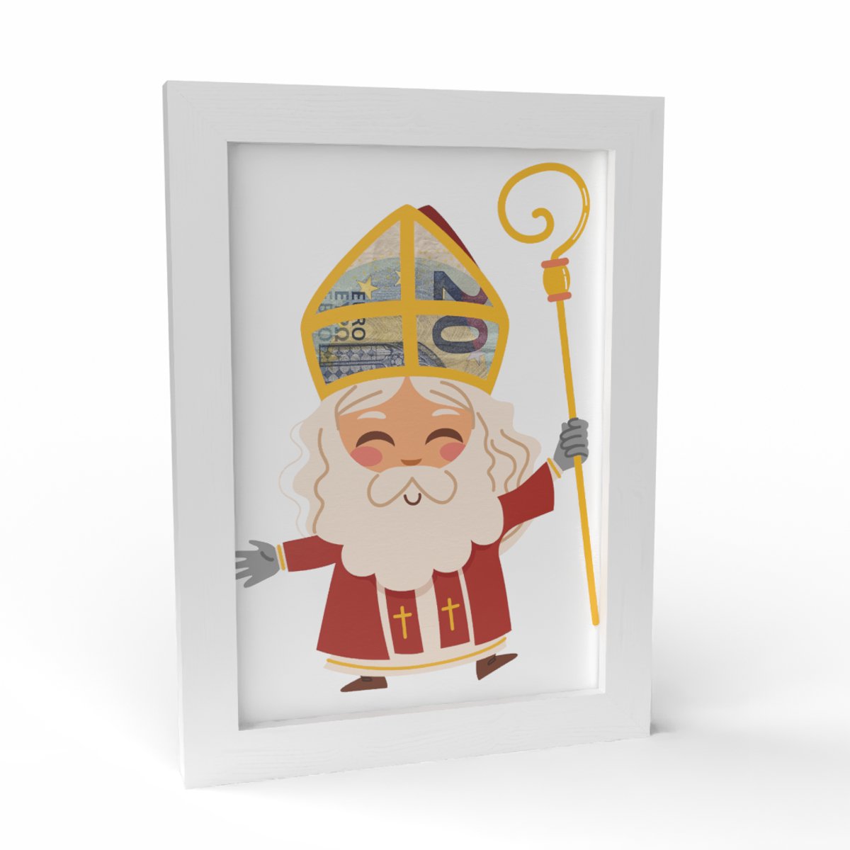 Kadogeld.nl - Fotolijst Wit A5 Geldcadeau - Sinterklaas Mijter - Orgineel - Geld - Cadeau - Geven