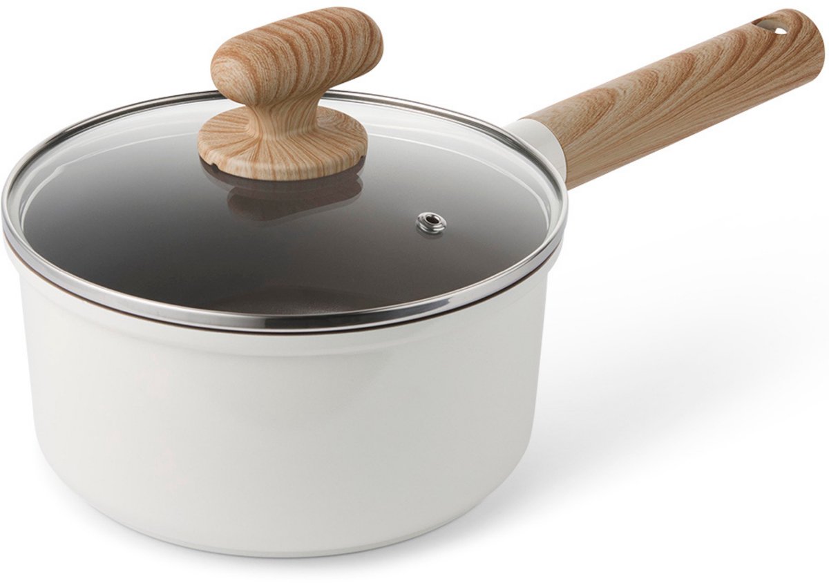 Alice by ISENVI Steelpan met Deksel - 18 cm - Keramisch - Koudgreep - Sauspan - voor o.a. Inductie - PFAS, PTFE Vrij - Beige