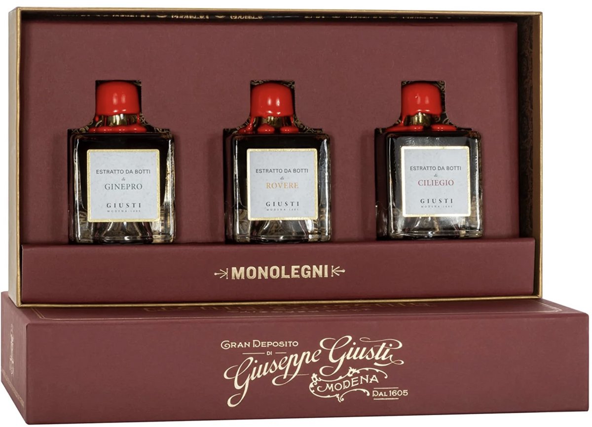 Giuseppe Giusti Monolegni Gift Set – 3×50 ml balsamico (Kersen-, Eiken- & Jeneverbeshout) - relatiegeschenk - kerstcadeau